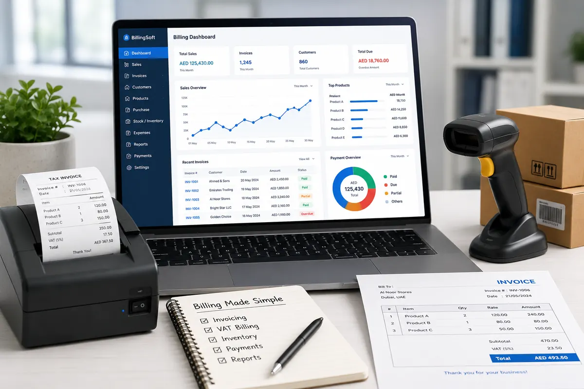 Billing software in Dubai and UAE with VAT invoicing, barcode billing and inventory management